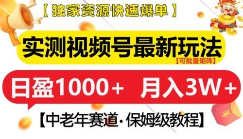 实测视频号最新玩法，中老年赛道，独家资源，月入过W 【揭秘】-有为创业网